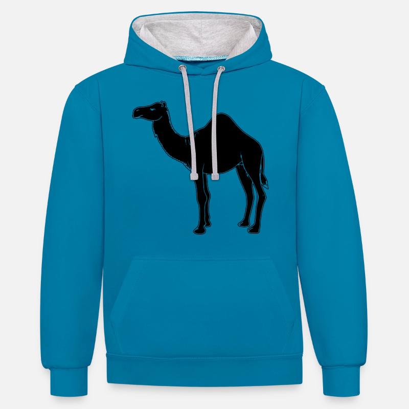 chameau - Sweat à capuche contrasté - bleu paon/gris chiné