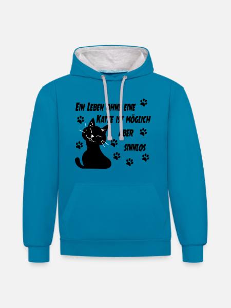 KATZE - KATZE - KATZE - KATZE - Kontrast-Hoodie - Pfauenblau/Grau meliert