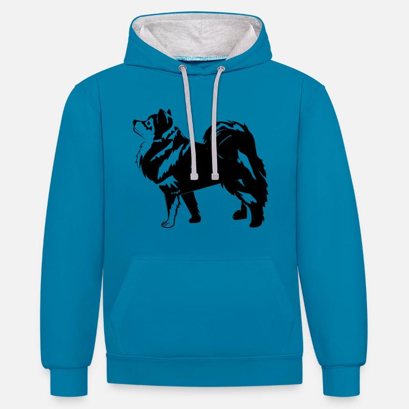 Lap Lapin finlandais de profil - Sweat à capuche contrasté - bleu paon/gris chiné