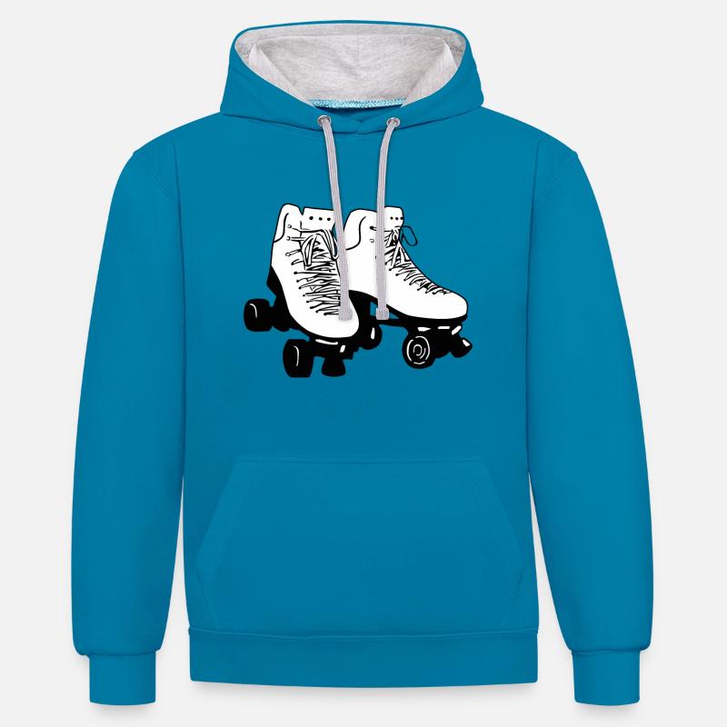 Rollerskates, Rollerskakting, Roller disco - Kontrast-Hoodie - Pfauenblau/Grau meliert