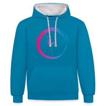 Stabhochsprung - Kontrast-Hoodie - Pfauenblau/Grau meliert - Vorne - Liana (172cm) & Jaron (178cm)