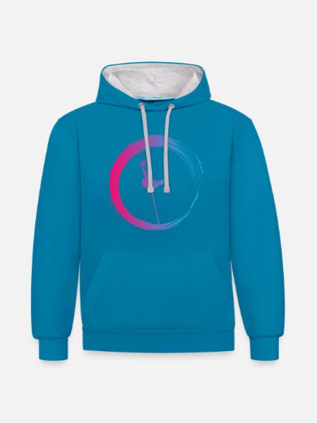Stabhochsprung - Kontrast-Hoodie - Pfauenblau/Grau meliert