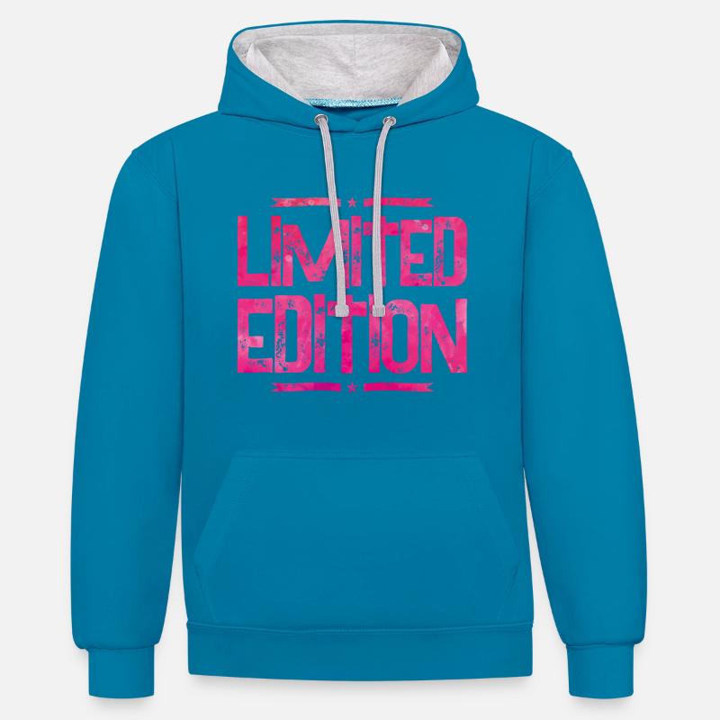 édition limitée rose - Sweat à capuche contrasté - bleu paon/gris chiné