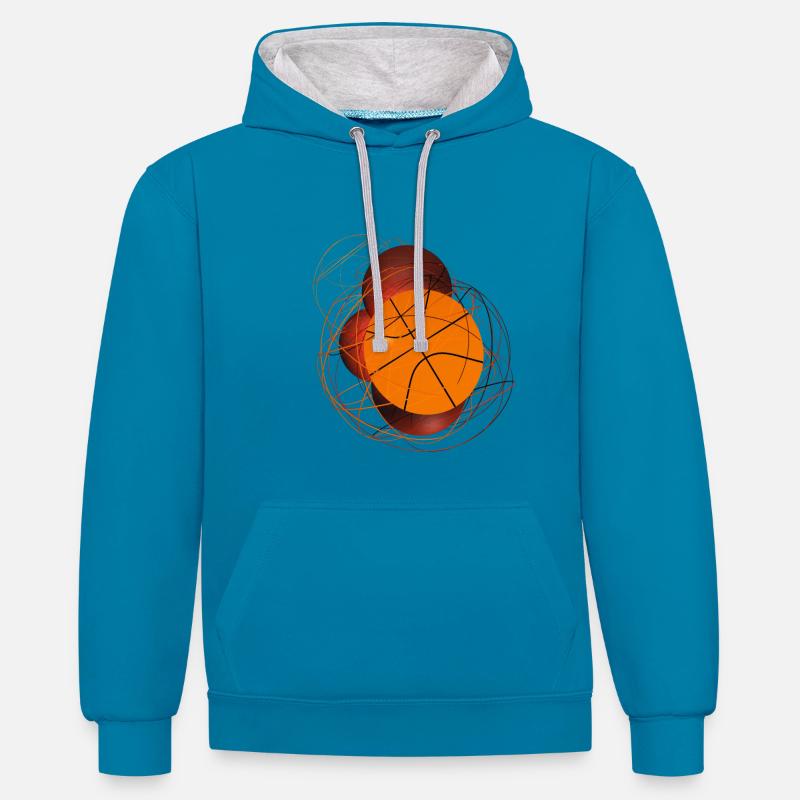 Basket-ball - Sweat à capuche contrasté - bleu paon/gris chiné