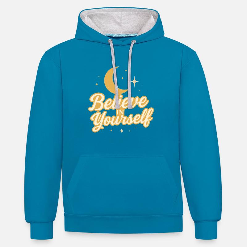 Croyez en vous-même, conception céleste - Sweat à capuche contrasté - bleu paon/gris chiné