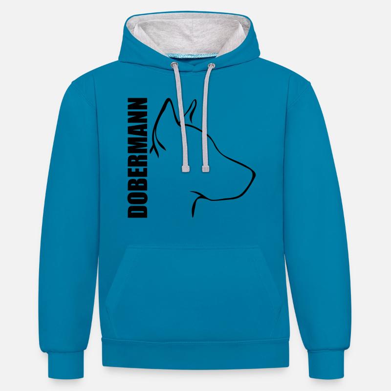DOBERMANN PROFIL - Sweat à capuche contrasté - bleu paon/gris chiné