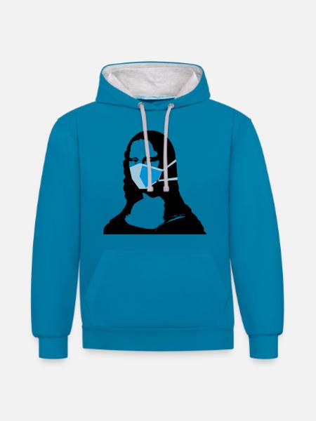 Confined Mona Lisa 1 - Contrast hoodie - peacock blue/heather grey