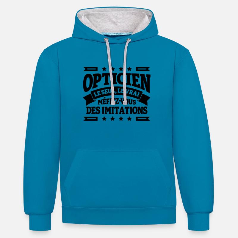 OPTICIEN LE SEUL LE VRAI - Sweat à capuche contrasté - bleu paon/gris chiné