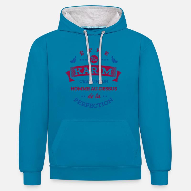KARIM PARFAIT - NOM KARIM - Sweat à capuche contrasté - bleu paon/gris chiné