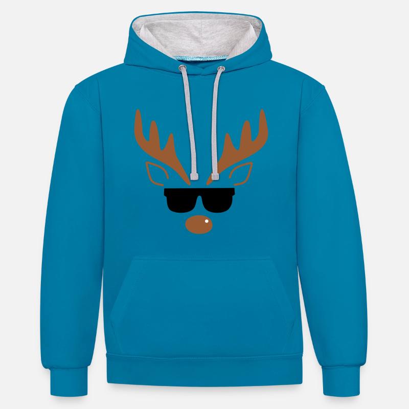 Rennes doux de Noël - Sweat à capuche contrasté - bleu paon/gris chiné