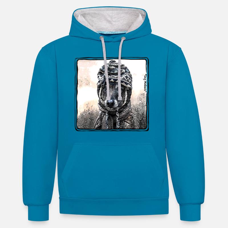 pomponnette - Contrast hoodie - peacock blue/heather grey
