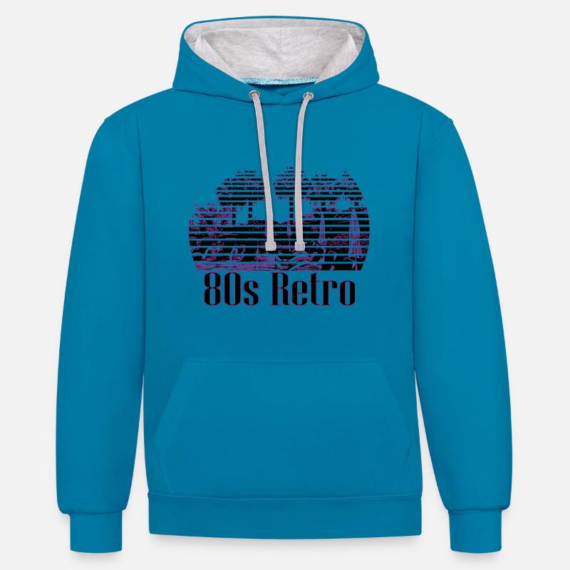 80s_Retro - Sweat à capuche contrasté - bleu paon/gris chiné