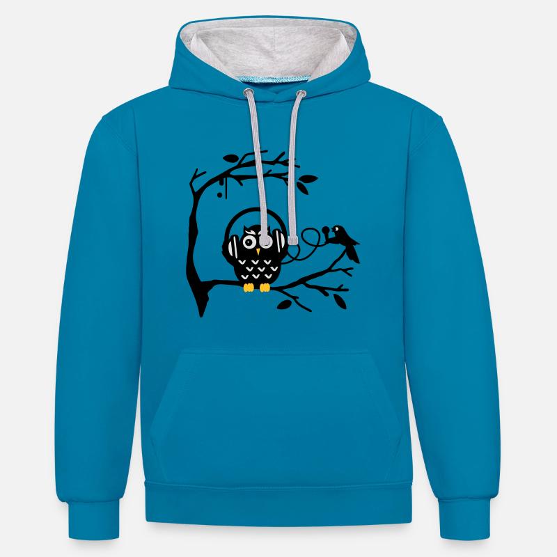 Écouter de la musique - Sweat à capuche contrasté - bleu paon/gris chiné