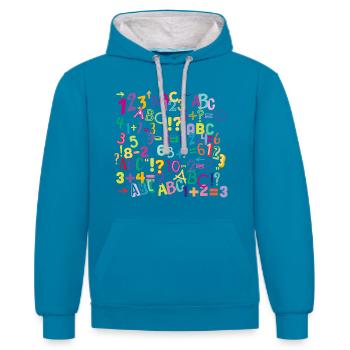 Zahlen_Schule - Sweat à capuche contrasté - bleu paon/gris chiné - Devant - Liana (172cm) & Jaron (178cm)