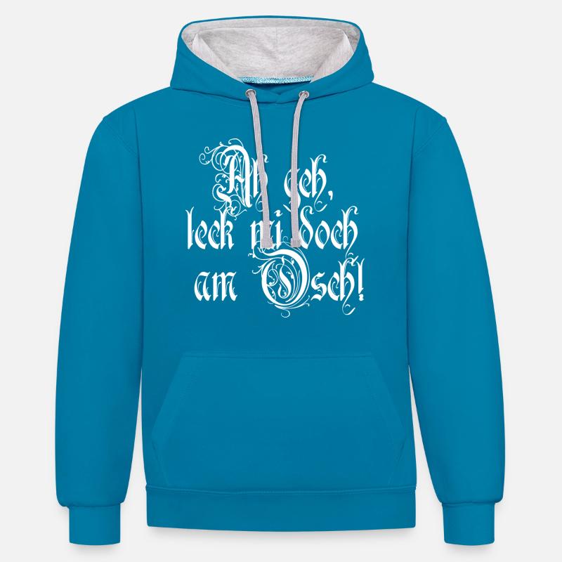 Lécher mon cul, bavarois - Sweat à capuche contrasté - bleu paon/gris chiné