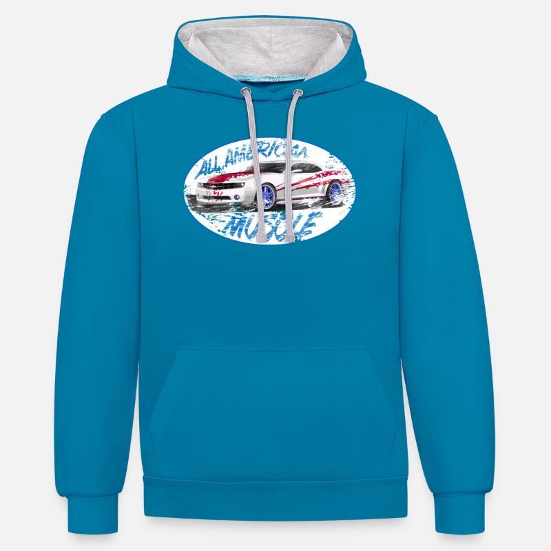 All American Muscle - Sweat à capuche contrasté - bleu paon/gris chiné