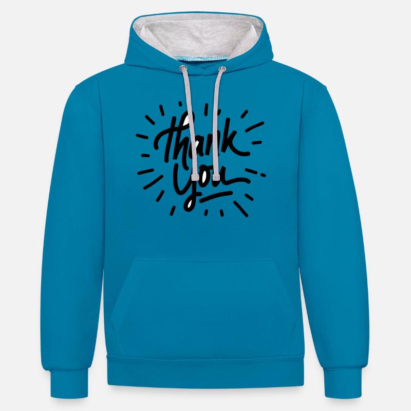 Merci - Sweat à capuche contrasté - bleu paon/gris chiné