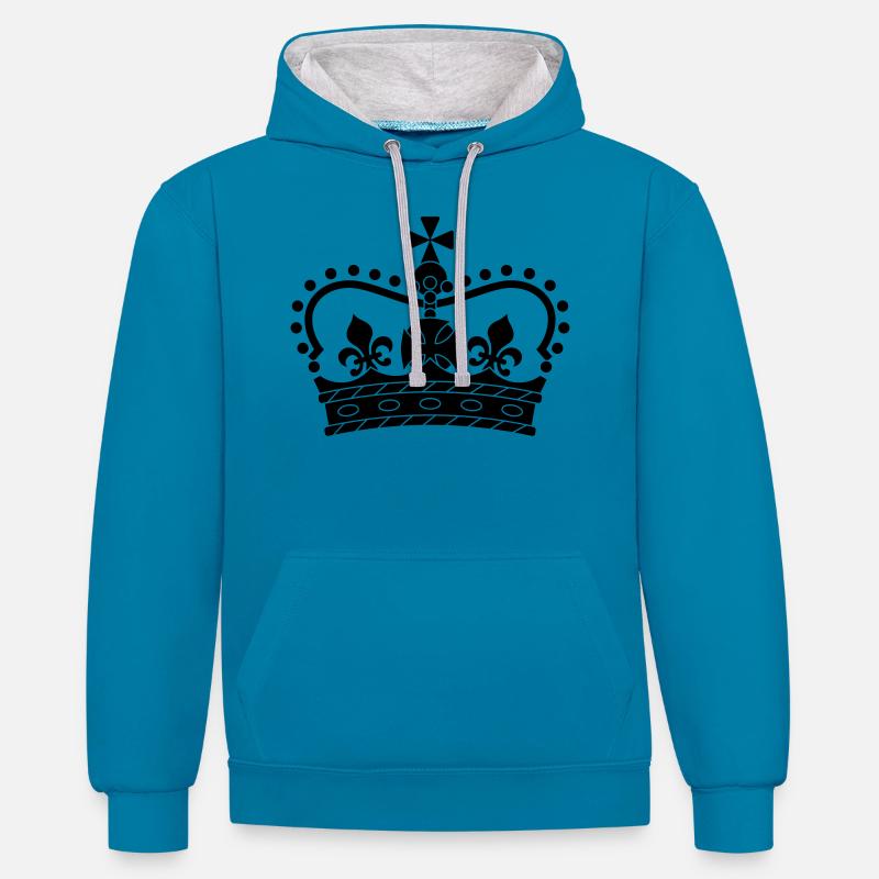Krone. Symbol, Form, Cool - Kontrast-Hoodie - Pfauenblau/Grau meliert