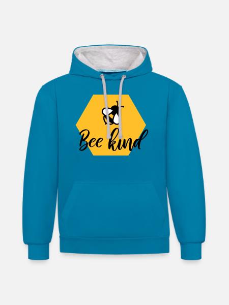 Bee kind - Contrast hoodie - peacock blue/heather grey