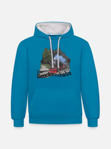 brockenbahn dampflok schierke 1 - Kontrast-Hoodie - Pfauenblau/Grau meliert