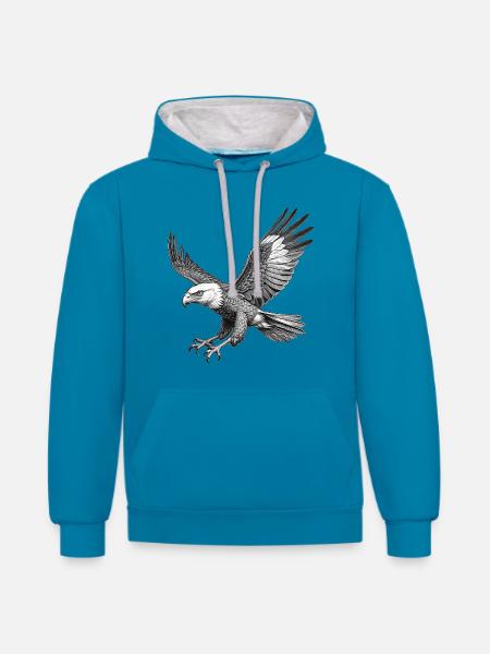 Flying Eagle, Graphic - Contrast hoodie - peacock blue/heather grey
