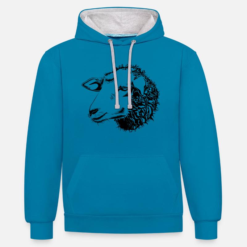 sheep37 - Sweat à capuche contrasté - bleu paon/gris chiné