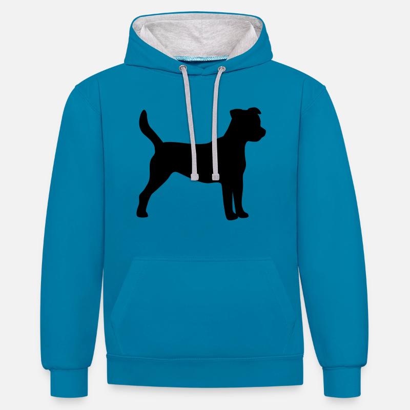 Parson Jack Russel Terrier - Sweat à capuche contrasté - bleu paon/gris chiné