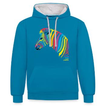 rainbow zebra - Kontrast-Hoodie - Pfauenblau/Grau meliert - Vorne - Liana (172cm) & Jaron (178cm)