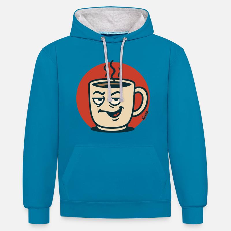 Tasse de café sournoise - Sweat à capuche contrasté - bleu paon/gris chiné
