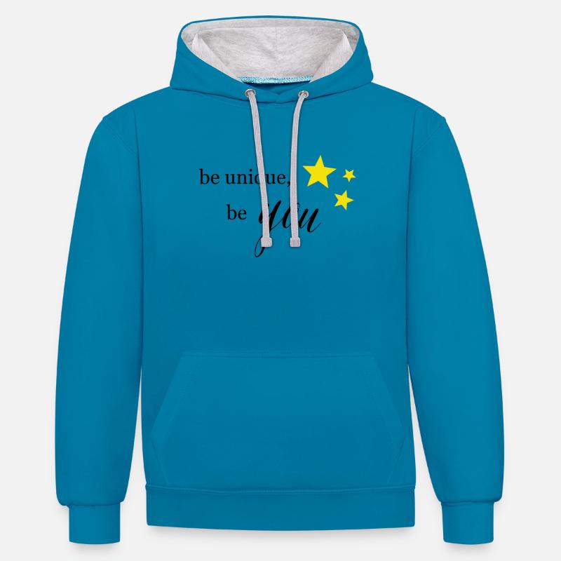 Sei einzigartig - Kontrast-Hoodie - Pfauenblau/Grau meliert