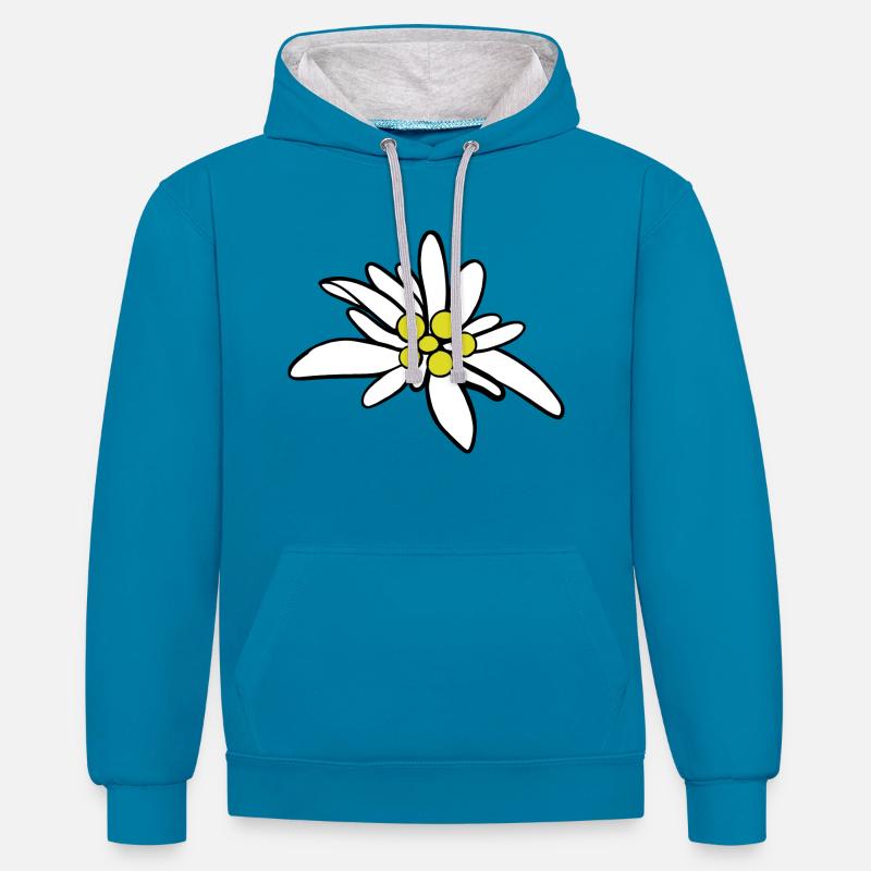 Edelweiß 1 - Kontrast-Hoodie - Pfauenblau/Grau meliert