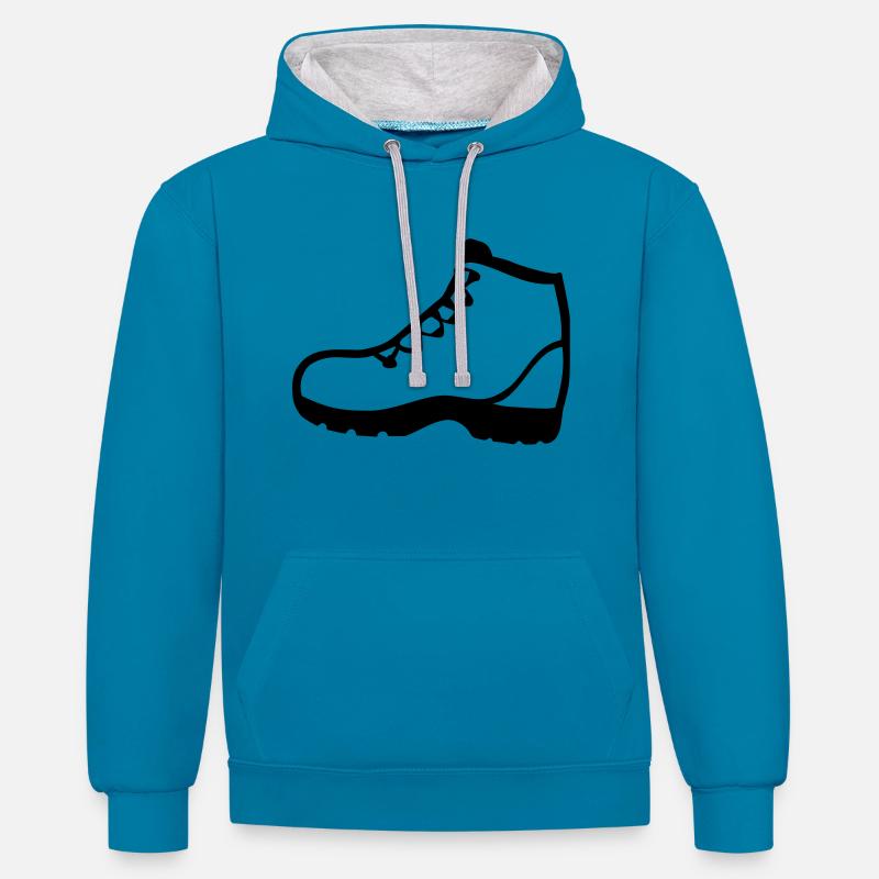 Bottes de randonnée - Sweat à capuche contrasté - bleu paon/gris chiné