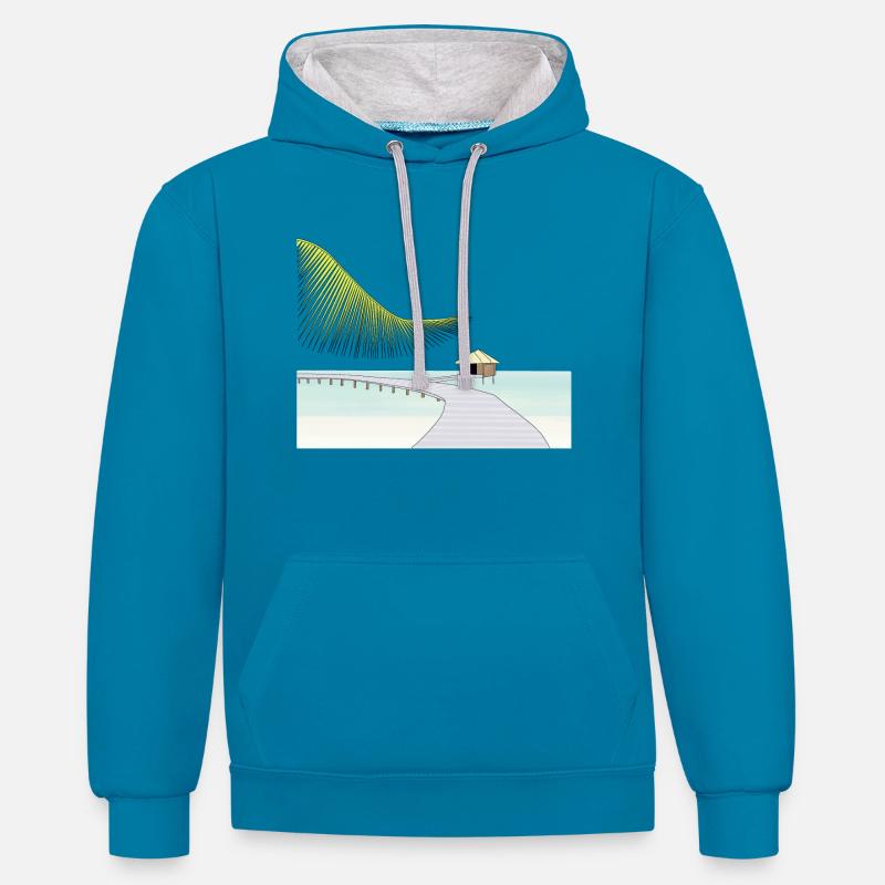 Ecoute les Maldives m'appellent ! - Sweat à capuche contrasté - bleu paon/gris chiné