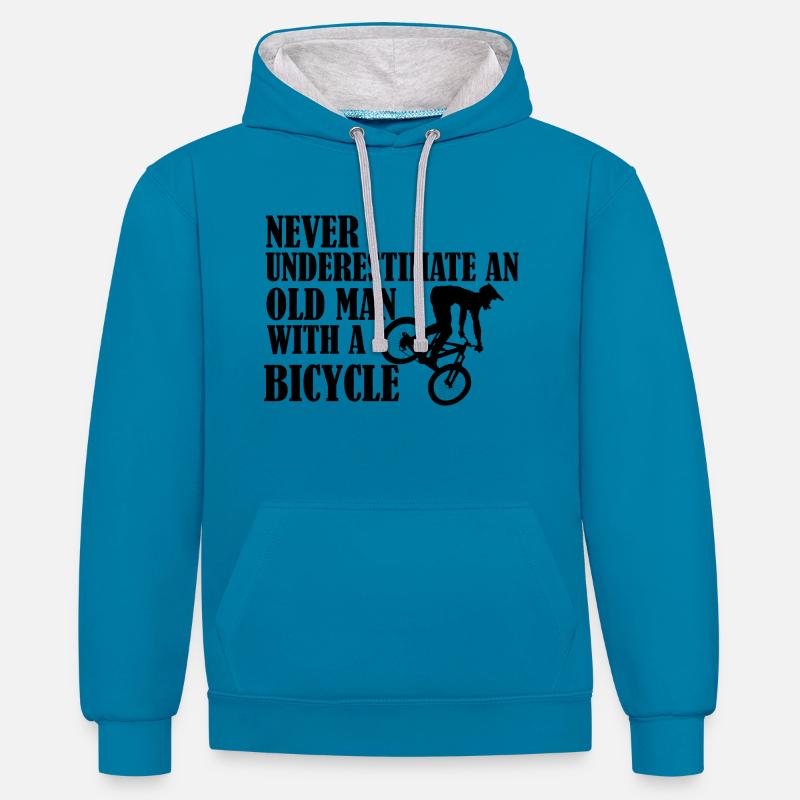 Drôle de dicton de bicyclette - Sweat à capuche contrasté - bleu paon/gris chiné