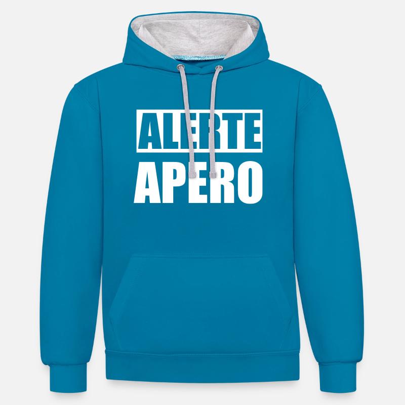 Alerte apéro - Sweat à capuche contrasté - bleu paon/gris chiné