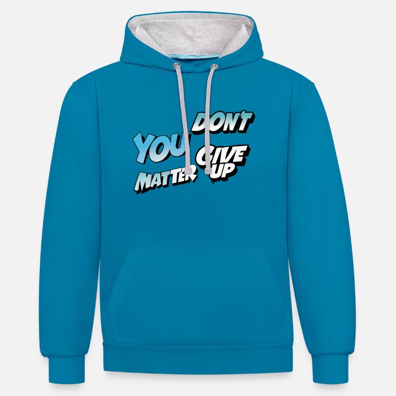 Gebt nicht auf oder ja - Kontrast-Hoodie - Pfauenblau/Grau meliert