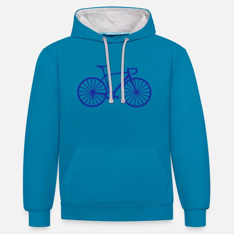 velo course bicyclette 2 5 - Sweat à capuche contrasté - bleu paon/gris chiné