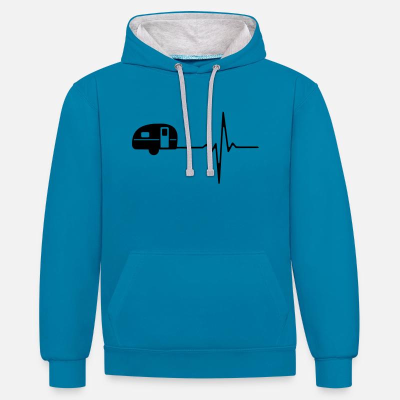 Battement de coeur de campeur - Sweat à capuche contrasté - bleu paon/gris chiné