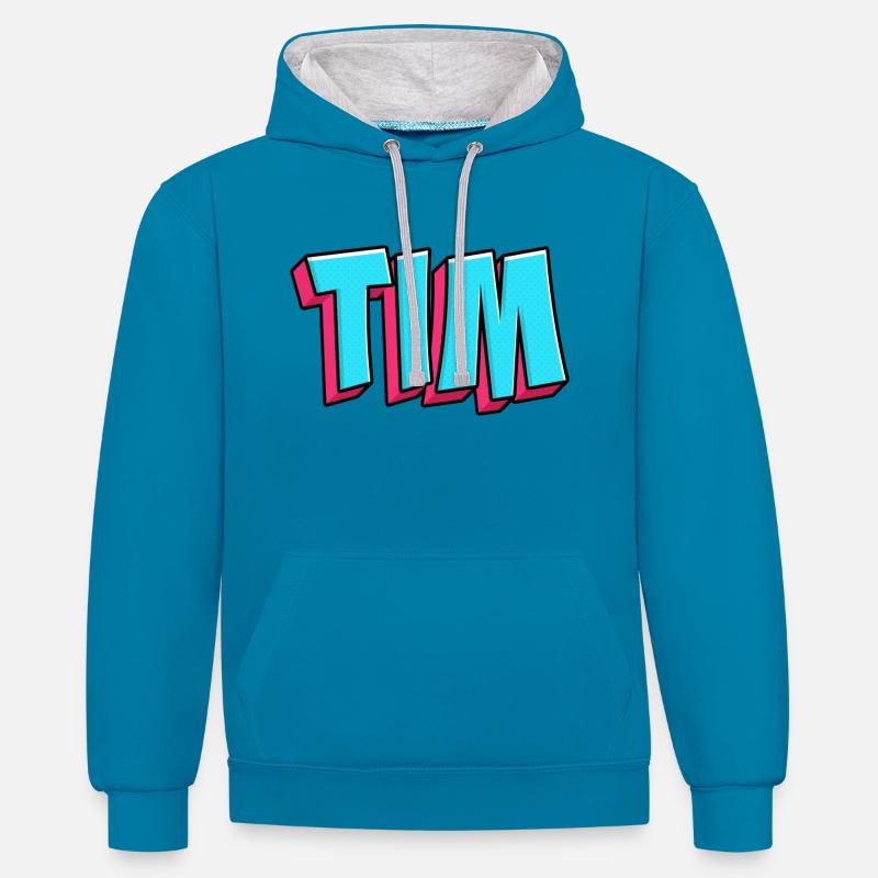 Image du nom : Tim - Sweat à capuche contrasté - bleu paon/gris chiné