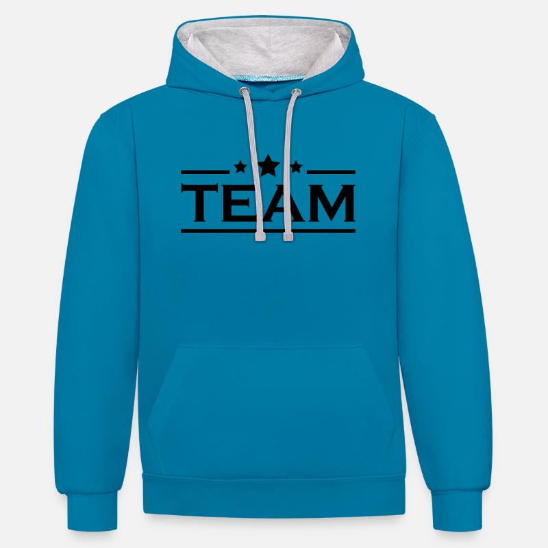 Équipe - Sweat à capuche contrasté - bleu paon/gris chiné