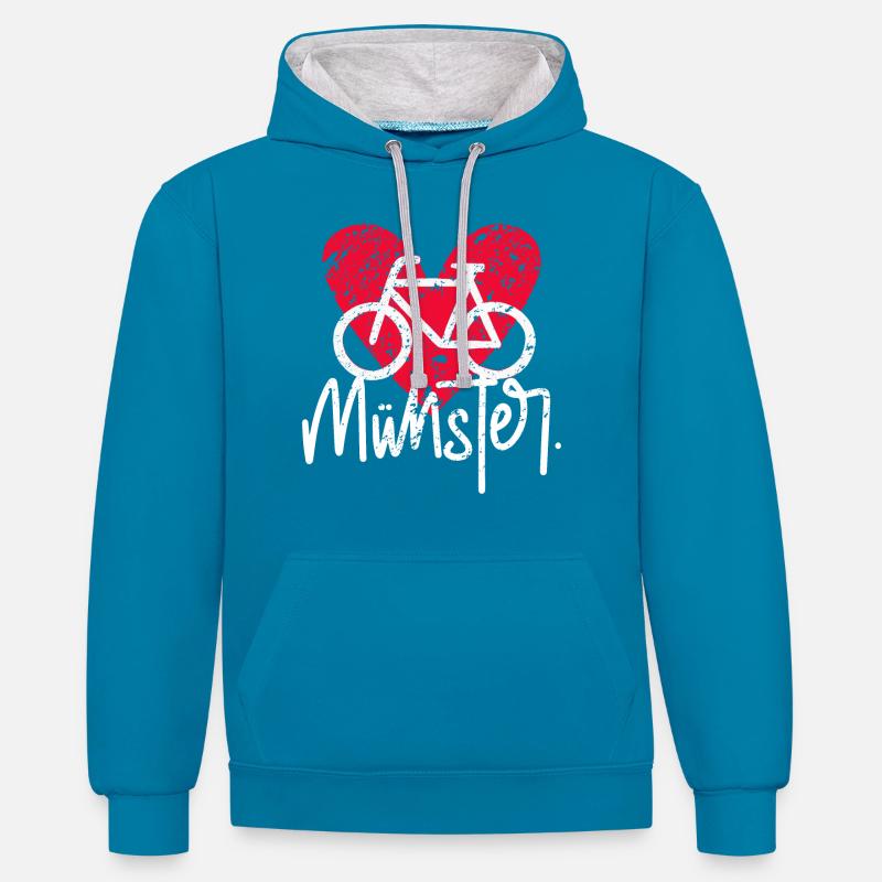 Munster ville cyclable - Sweat à capuche contrasté - bleu paon/gris chiné