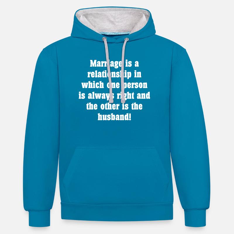Mariage - Sweat à capuche contrasté - bleu paon/gris chiné