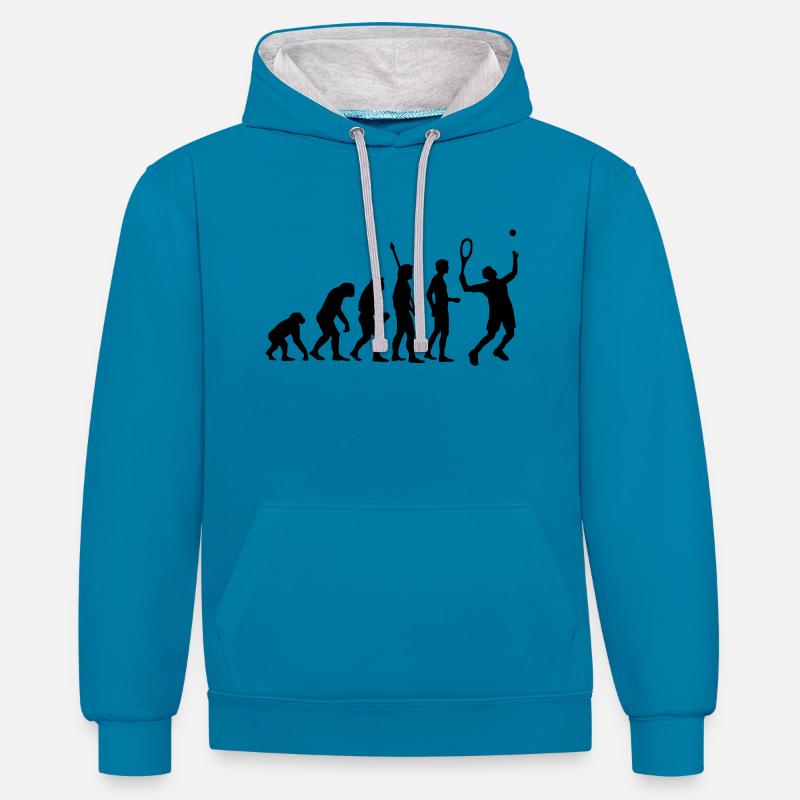 evolution_tennis_b_1c - Sweat à capuche contrasté - bleu paon/gris chiné