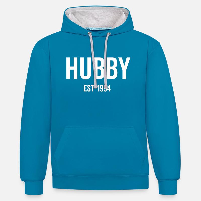 Hubby Est 1994 - Sweat à capuche contrasté - bleu paon/gris chiné