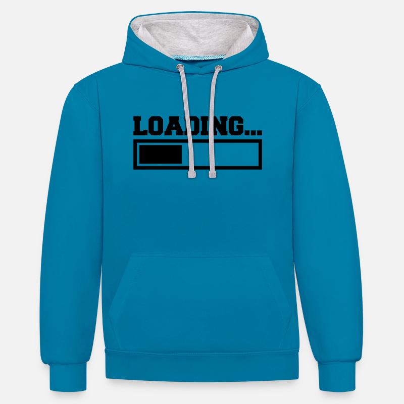 Loading - Sweat à capuche contrasté - bleu paon/gris chiné