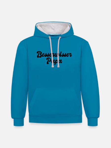 Besserwisser Papa - Kontrast-Hoodie - Pfauenblau/Grau meliert