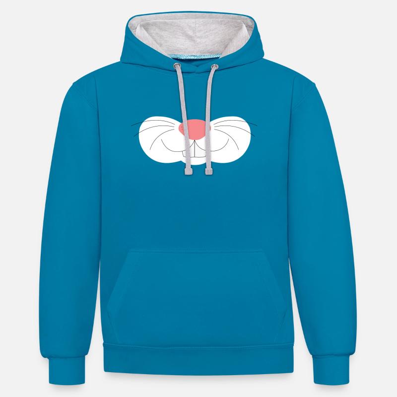 Nez de lapin mignon - Sweat à capuche contrasté - bleu paon/gris chiné