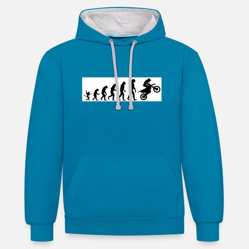 Evolution moto - Sweat à capuche contrasté - bleu paon/gris chiné