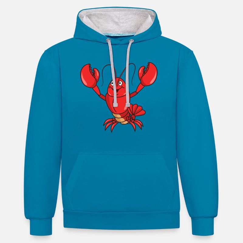 homard - Sweat à capuche contrasté - bleu paon/gris chiné