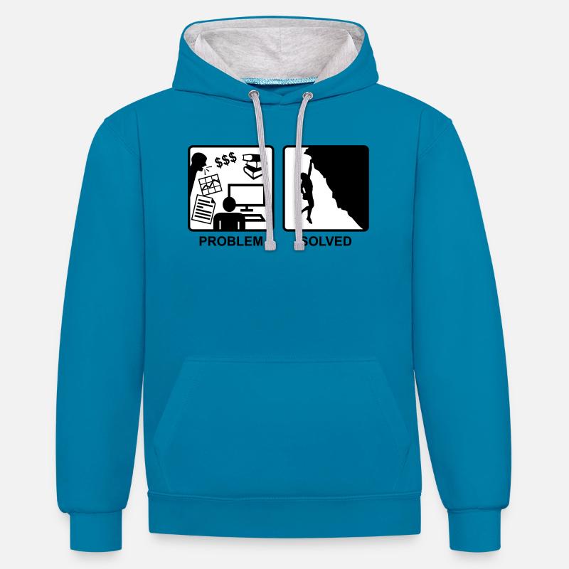 Climbing solves problems - Sweat à capuche contrasté - bleu paon/gris chiné